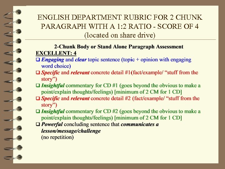 ENGLISH DEPARTMENT RUBRIC FOR 2 CHUNK PARAGRAPH WITH A 1: 2 RATIO - SCORE