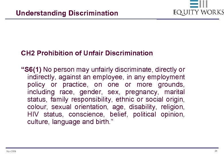 Understanding Discrimination CH 2 Prohibition of Unfair Discrimination “S 6(1) No person may unfairly