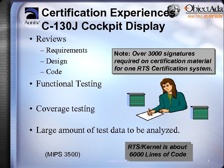Certification Experiences C-130 J Cockpit Display • Reviews – Requirements – Design – Code