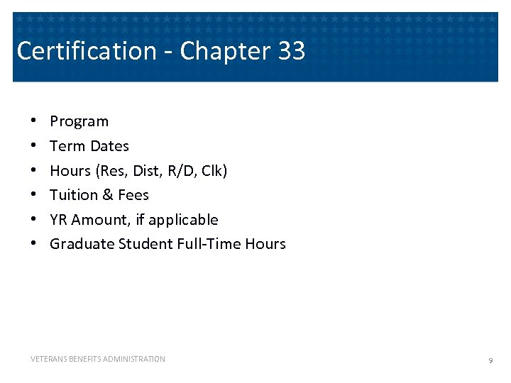 Certification - Chapter 33 • • • Program Term Dates Hours (Res, Dist, R/D,