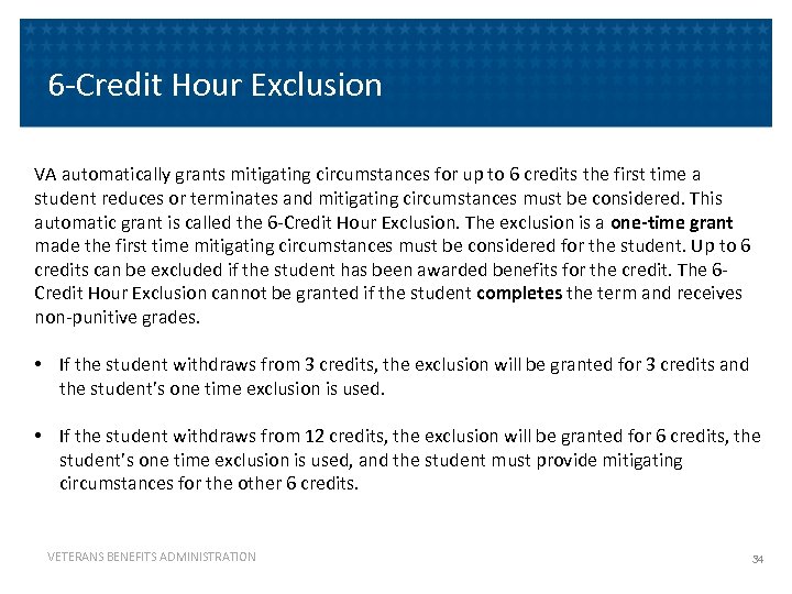 6 -Credit Hour Exclusion VA automatically grants mitigating circumstances for up to 6 credits