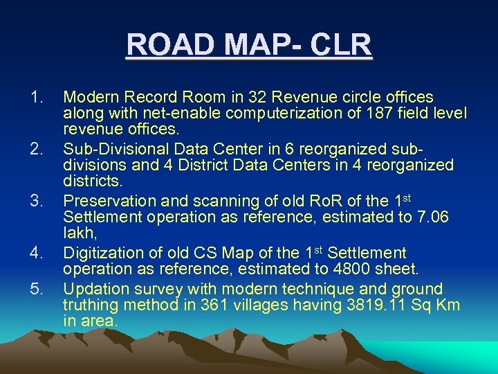ROAD MAP- CLR 1. 2. 3. 4. 5. Modern Record Room in 32 Revenue