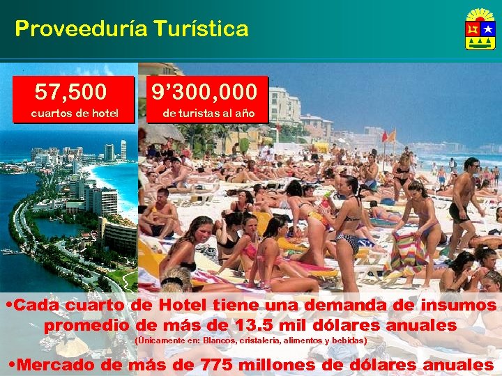 Proveeduría Turística 57, 500 cuartos de hotel 9’ 300, 000 de turistas al año