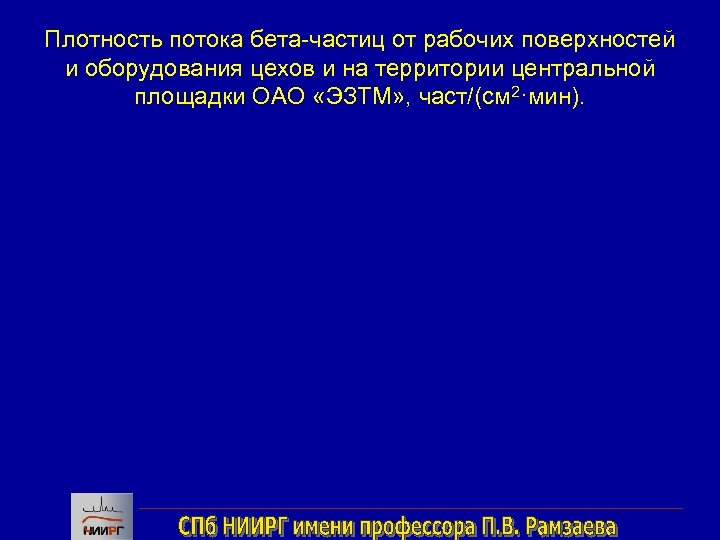 Плотность потока бета-частиц от рабочих поверхностей и оборудования цехов и на территории центральной площадки
