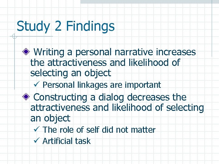 Study 2 Findings Writing a personal narrative increases the attractiveness and likelihood of selecting