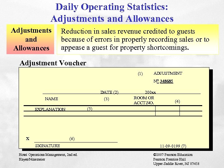 Daily Operating Statistics: Adjustments and Allowances Reduction in sales revenue credited to guests because