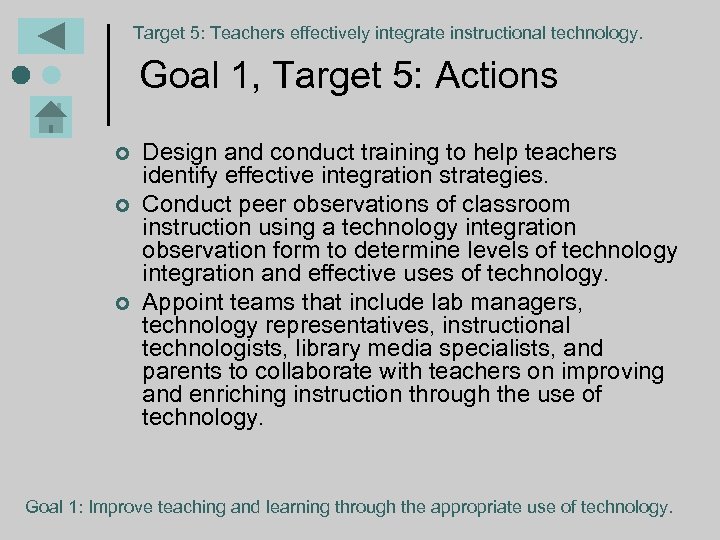 Target 5: Teachers effectively integrate instructional technology. Goal 1, Target 5: Actions ¢ ¢
