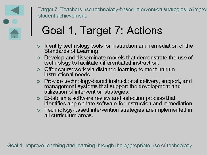 Target 7: Teachers use technology-based intervention strategies to improv student achievement. Goal 1, Target