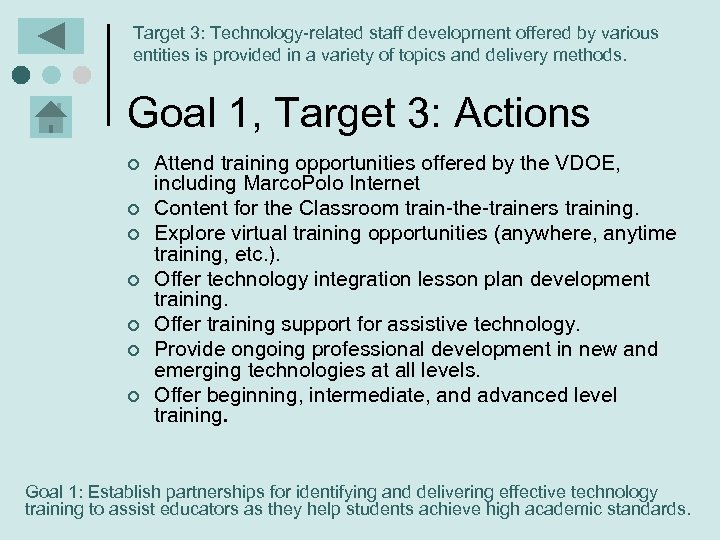 Target 3: Technology-related staff development offered by various entities is provided in a variety