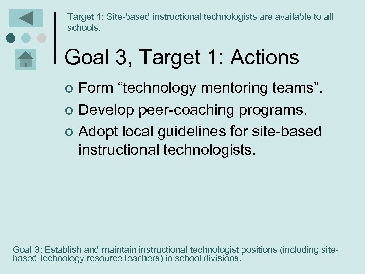 Target 1: Site-based instructional technologists are available to all schools. Goal 3, Target 1: