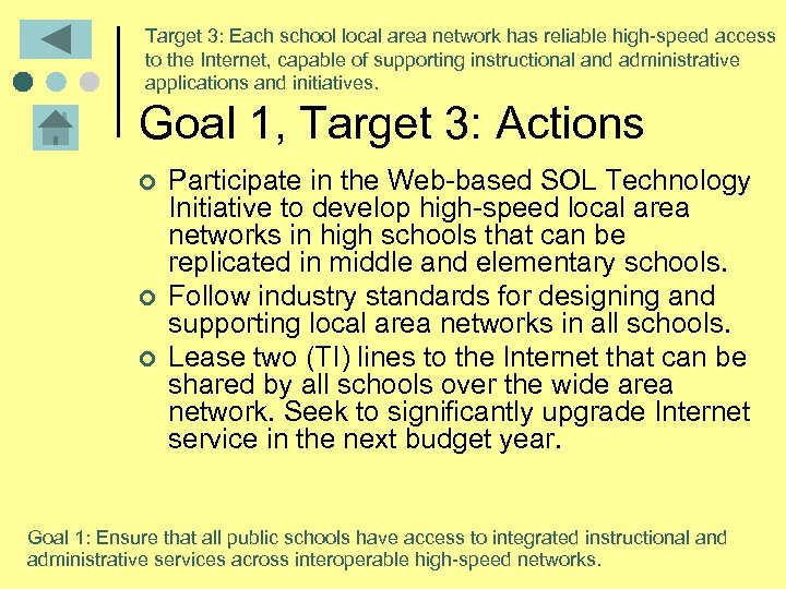 Target 3: Each school local area network has reliable high-speed access to the Internet,