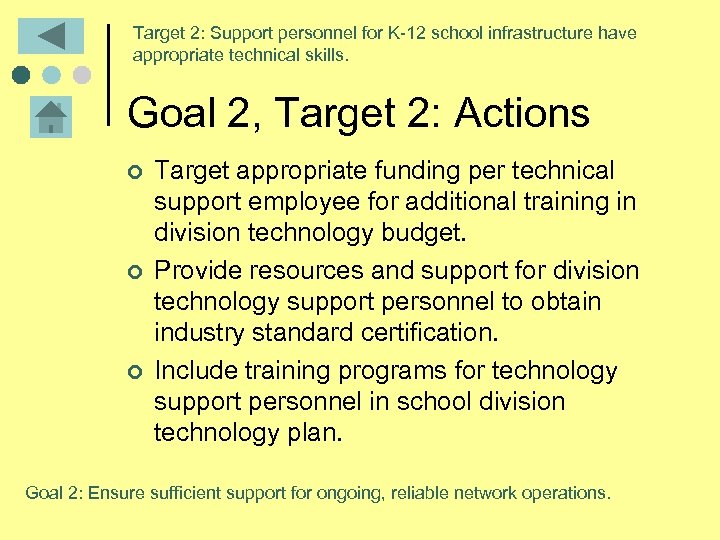 Target 2: Support personnel for K-12 school infrastructure have appropriate technical skills. Goal 2,