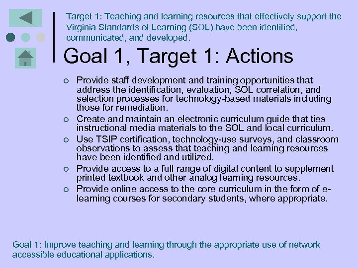 Target 1: Teaching and learning resources that effectively support the Virginia Standards of Learning