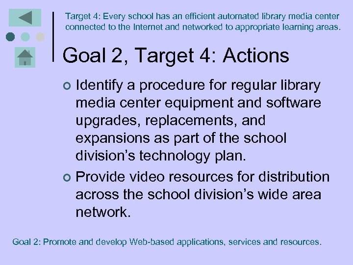 Target 4: Every school has an efficient automated library media center connected to the