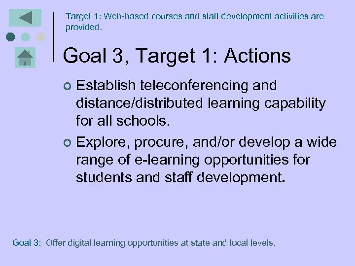 Target 1: Web-based courses and staff development activities are provided. Goal 3, Target 1: