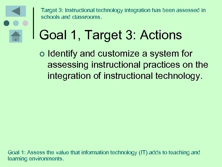 Target 3: Instructional technology integration has been assessed in schools and classrooms. Goal 1,