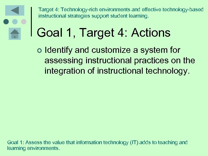 Target 4: Technology-rich environments and effective technology-based instructional strategies support student learning. Goal 1,