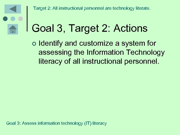 Target 2: All instructional personnel are technology literate. Goal 3, Target 2: Actions ¢