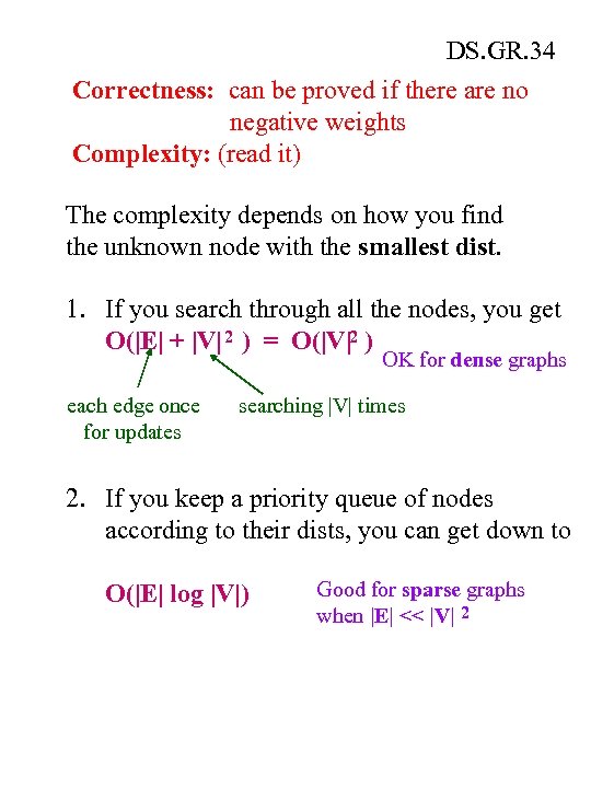DS. GR. 34 Correctness: can be proved if there are no negative weights Complexity: