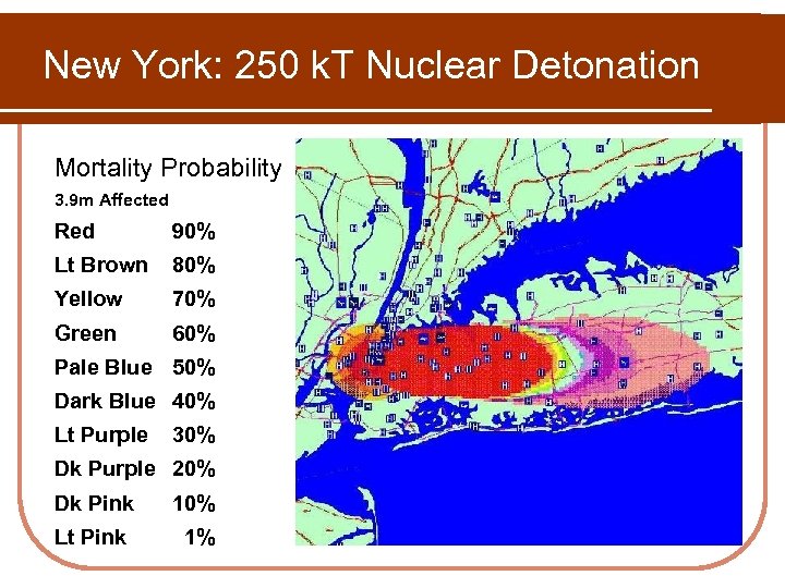 New York: 250 k. T Nuclear Detonation Mortality Probability 3. 9 m Affected Red