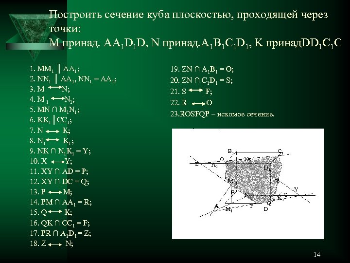 Построить сечение куба плоскостью, проходящей через точки: M принад. AA 1 D 1 D,