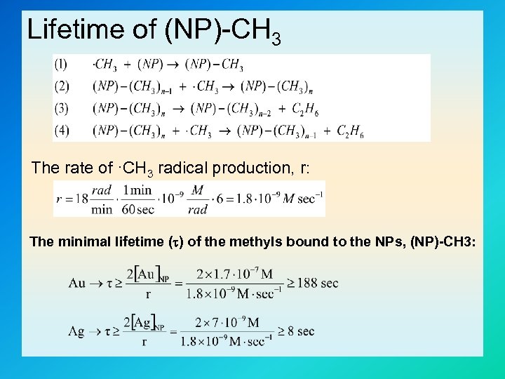 Lifetime of (NP)-CH 3 The rate of ·CH 3 radical production, r: The minimal