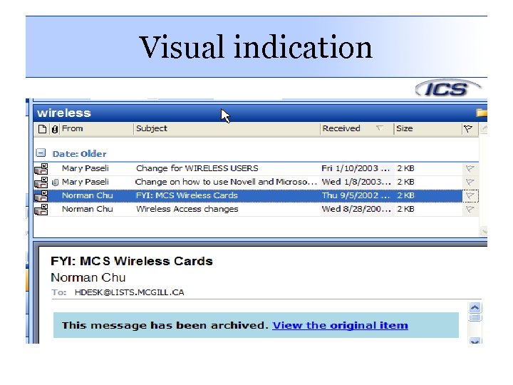 Visual indication 