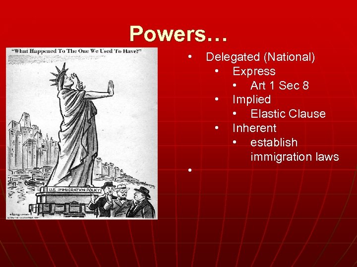 Powers… • • Delegated (National) • Express • Art 1 Sec 8 • Implied