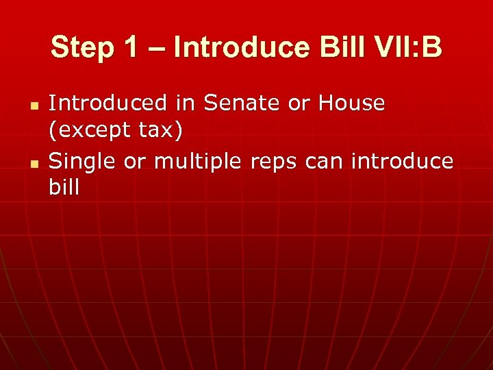 Step 1 – Introduce Bill VII: B n n Introduced in Senate or House