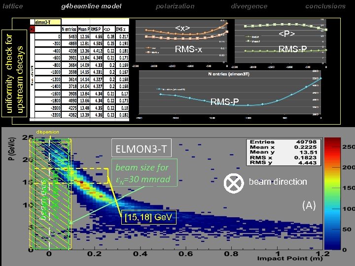 lattice g 4 beamline model polarization divergence uniformity check for upstream decays <x> conclusions