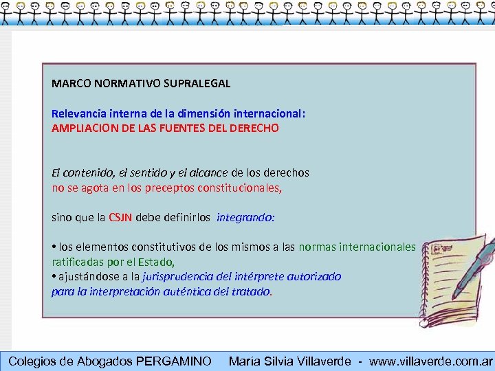 MARCO NORMATIVO SUPRALEGAL Relevancia interna de la dimensión internacional: AMPLIACION DE LAS FUENTES DEL