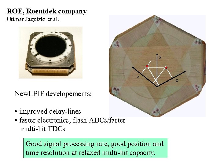 ROE, Roentdek company Ottmar Jagutzki et al. y z New. LEIF developements: • improved
