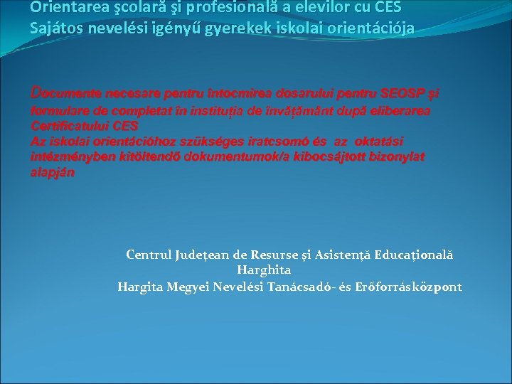 Orientarea şcolară şi profesională a elevilor cu CES Sajátos nevelési igényű gyerekek iskolai orientációja