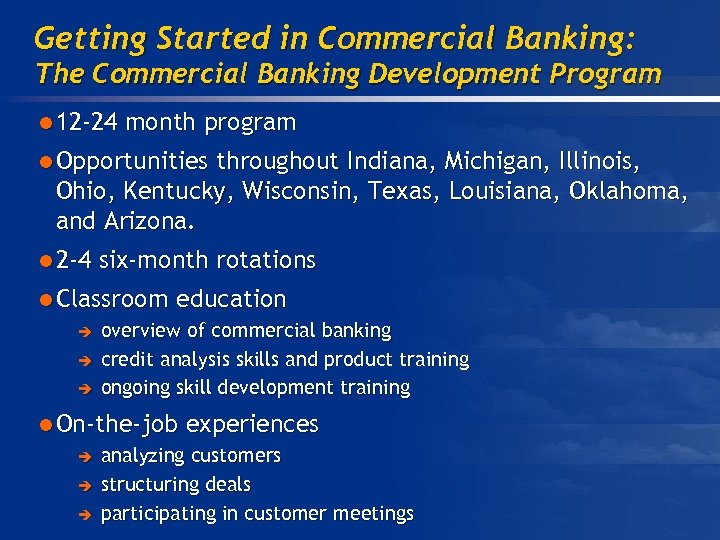 Getting Started in Commercial Banking: The Commercial Banking Development Program l 12 -24 month