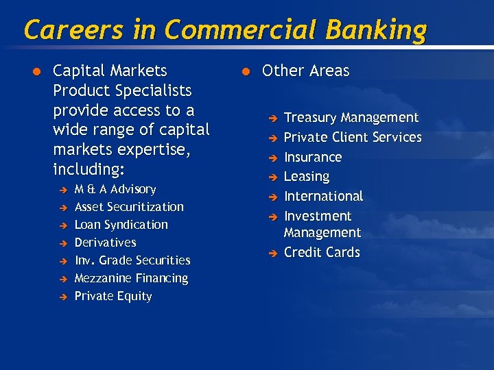 Careers in Commercial Banking l Capital Markets Product Specialists provide access to a wide
