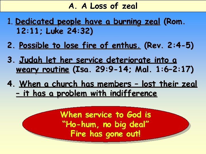 A. A Loss of zeal 1. Dedicated people have a burning zeal (Rom. 12: