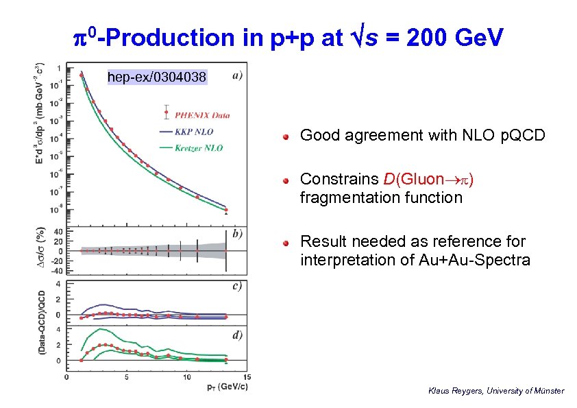 p 0 -Production in p+p at s = 200 Ge. V hep-ex/0304038 Good agreement