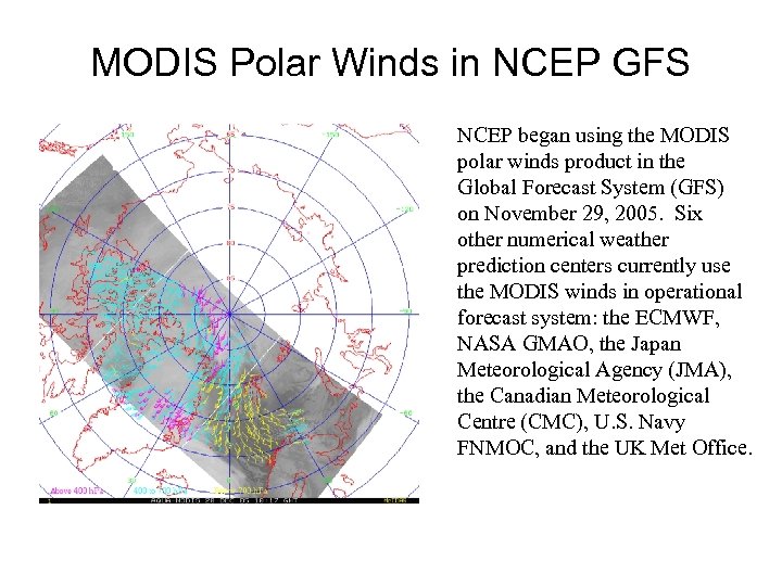 MODIS Polar Winds in NCEP GFS NCEP began using the MODIS polar winds product