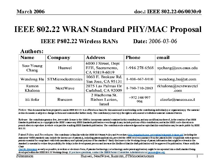 March 2006 doc. : IEEE 802. 22 -06/0030 r 0 IEEE 802. 22 WRAN