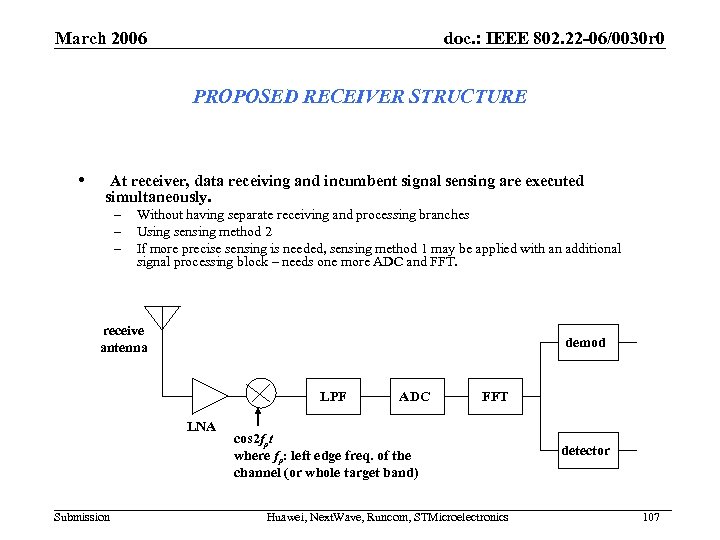 March 2006 doc. : IEEE 802. 22 -06/0030 r 0 PROPOSED RECEIVER STRUCTURE •