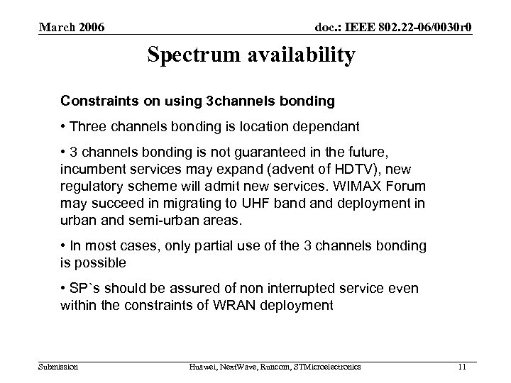 March 2006 doc. : IEEE 802. 22 -06/0030 r 0 Spectrum availability Constraints on