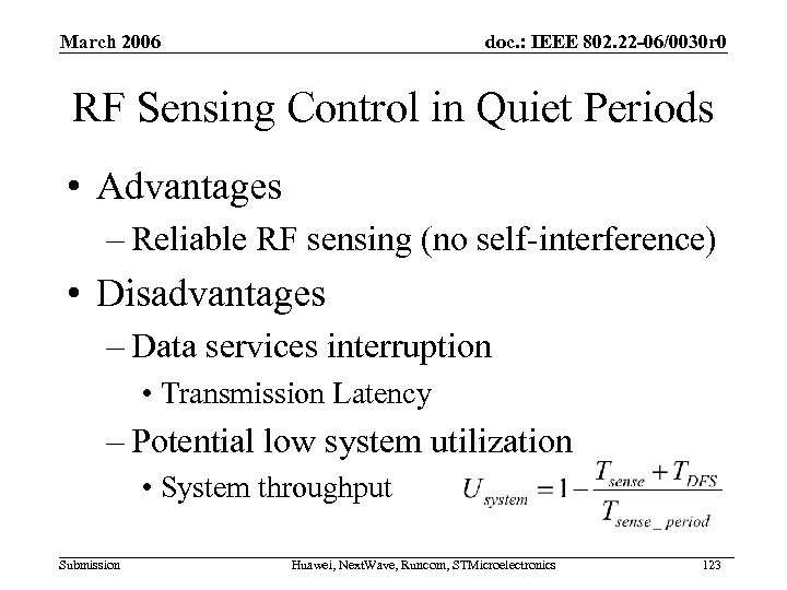 March 2006 doc. : IEEE 802. 22 -06/0030 r 0 RF Sensing Control in