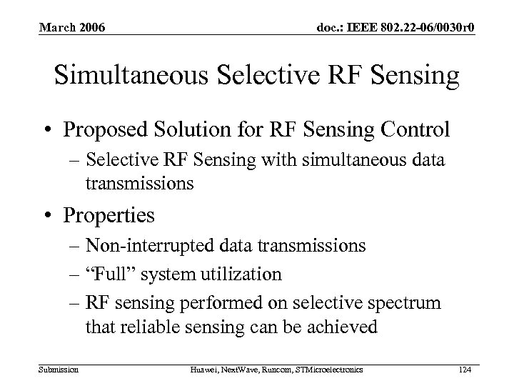 March 2006 doc. : IEEE 802. 22 -06/0030 r 0 Simultaneous Selective RF Sensing