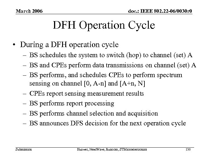 March 2006 doc. : IEEE 802. 22 -06/0030 r 0 DFH Operation Cycle •