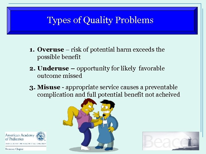 Types of Quality Problems 1. Overuse – risk of potential harm exceeds the possible