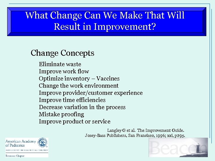 What Change Can We Make That Will Result in Improvement? Change Concepts Eliminate waste