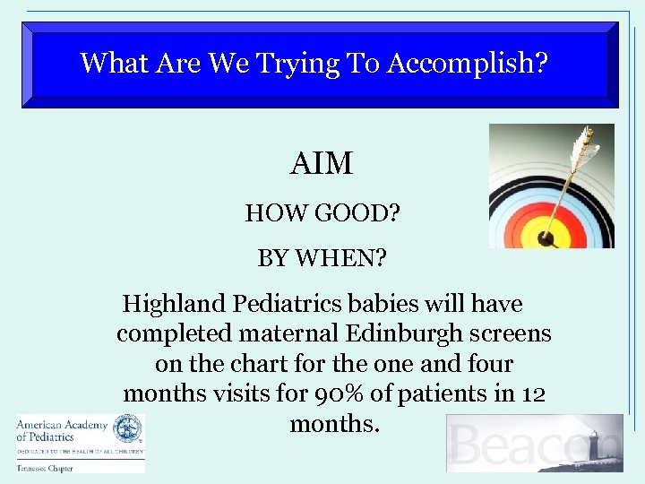 What Are We Trying To Accomplish? AIM HOW GOOD? BY WHEN? Highland Pediatrics babies