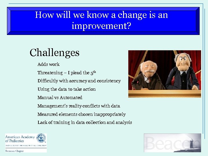 How will we know a change is an improvement? Challenges Adds work Threatening –