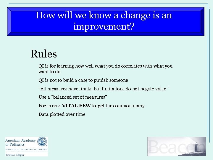 How will we know a change is an improvement? Rules QI is for learning