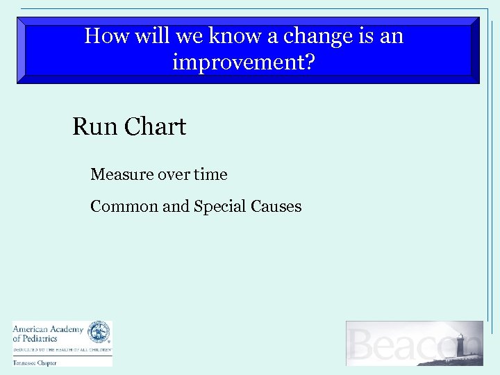 How will we know a change is an improvement? Run Chart Measure over time
